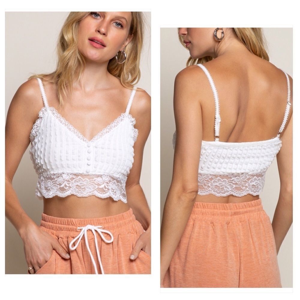 𝅺pol White Bralette with Lace Detailing